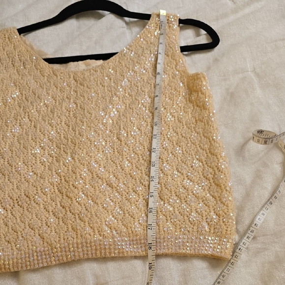 Jery Jo Elegant Vintage Hand Beaded Beige Wool Women's Cardigan 2 Pieces - Picture 14 of 16